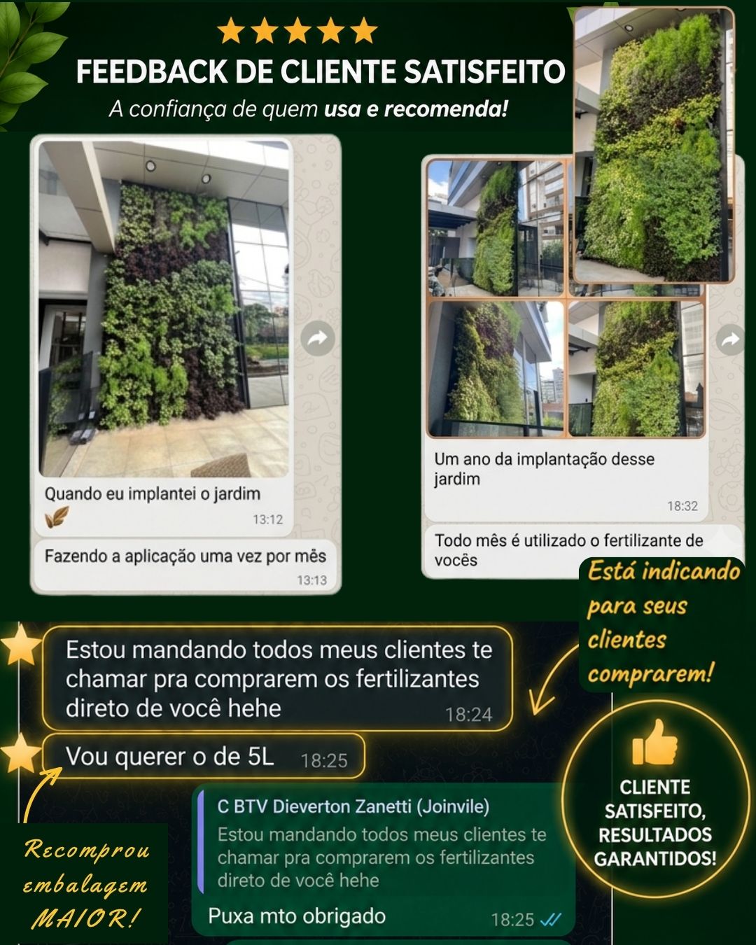 Diéverton — jardim vertical Wall Garden, antes e depois de um ano de aplicação mensal